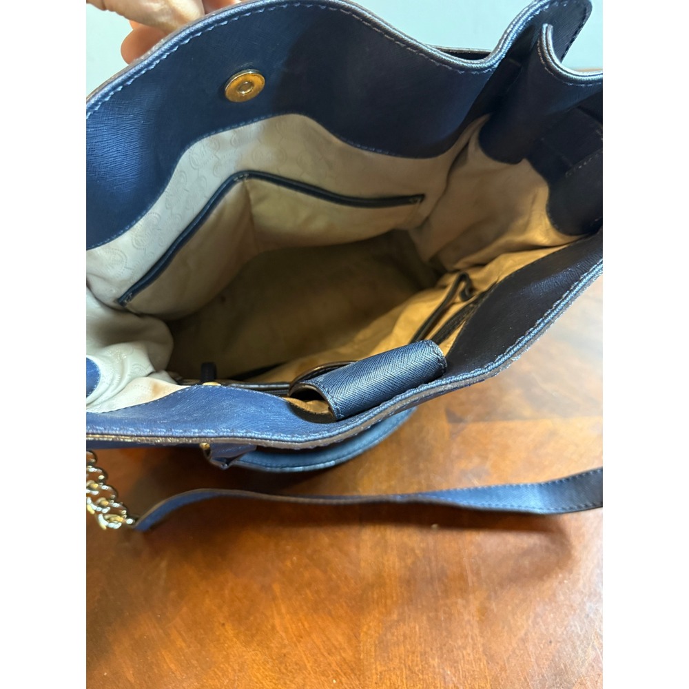Michael Kors Hamilton Satchel Navy Blue Saffiano Leather Gold Padlock Handbag - Picture 3 of 11